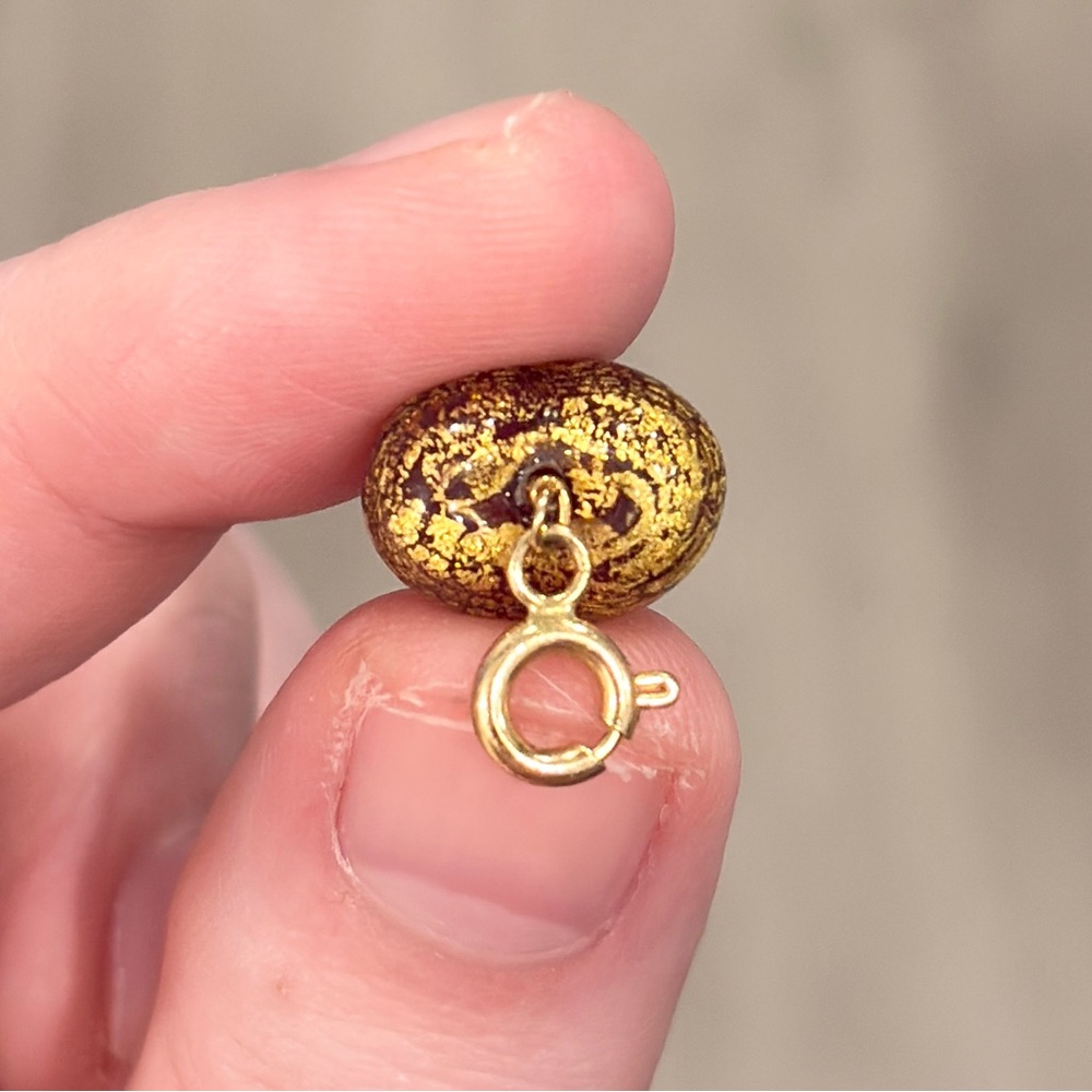 14K Murano Glass Heart Charm, Yellow Gold Pendant, Dainty Petite, Red Gold Bead - Picture 11 of 13